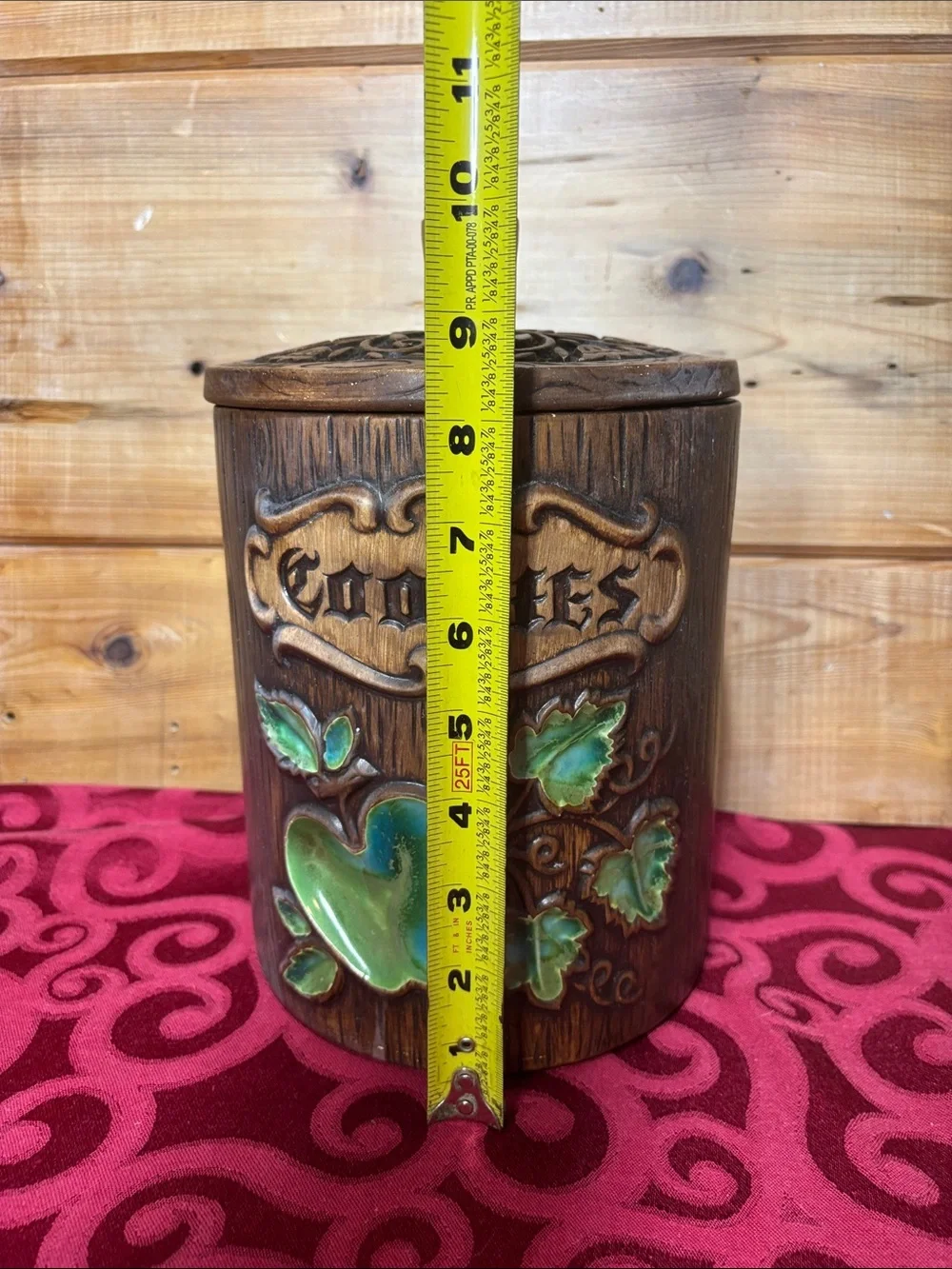 Vintage Treasure Craft Ceramic Cookie Jar – Faux Wood Grain Barrel Design